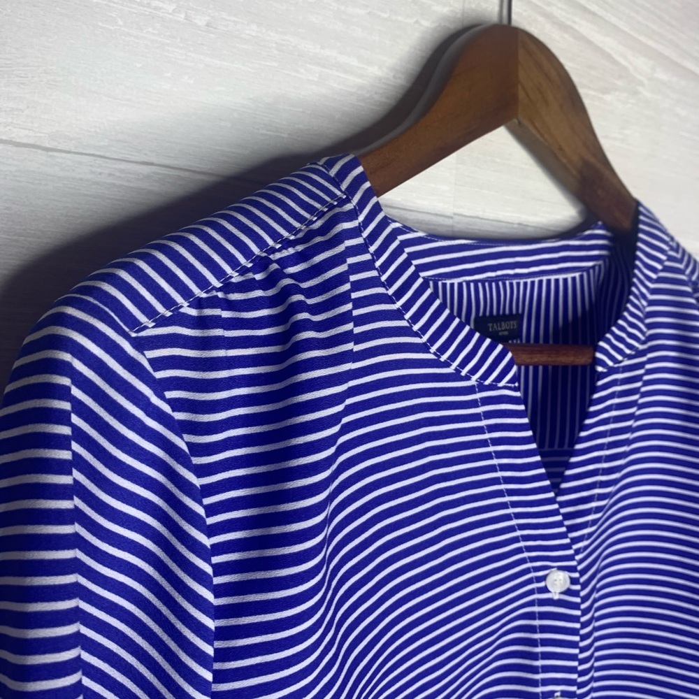 Talbots white and blue stripe tie front top - Picture 3 of 12